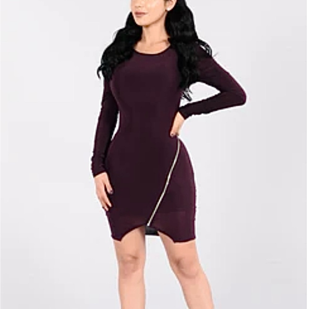 Fashion Nova Deep Purple Long Sleeve Dress